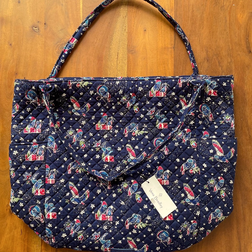 Vera Bradley Quilted Holiday Owls Bright Tote Bag